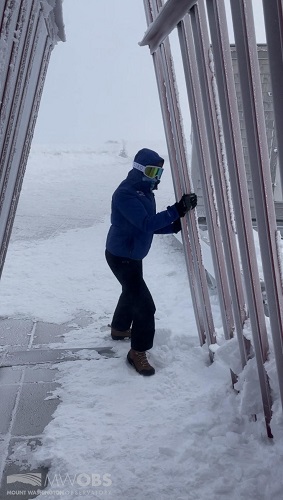 Me clinging onto the A-frame while the wind gusted to 108 mph