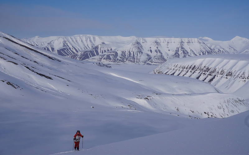 Ski touring in Svalbard. Image taken by fellow researcher Joe Buckby.